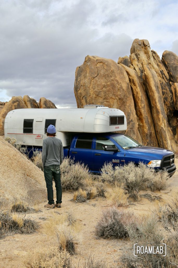 1970 Avion C11 truck camper overlanding in the Alabama Hills of California's Eastern Sierras.