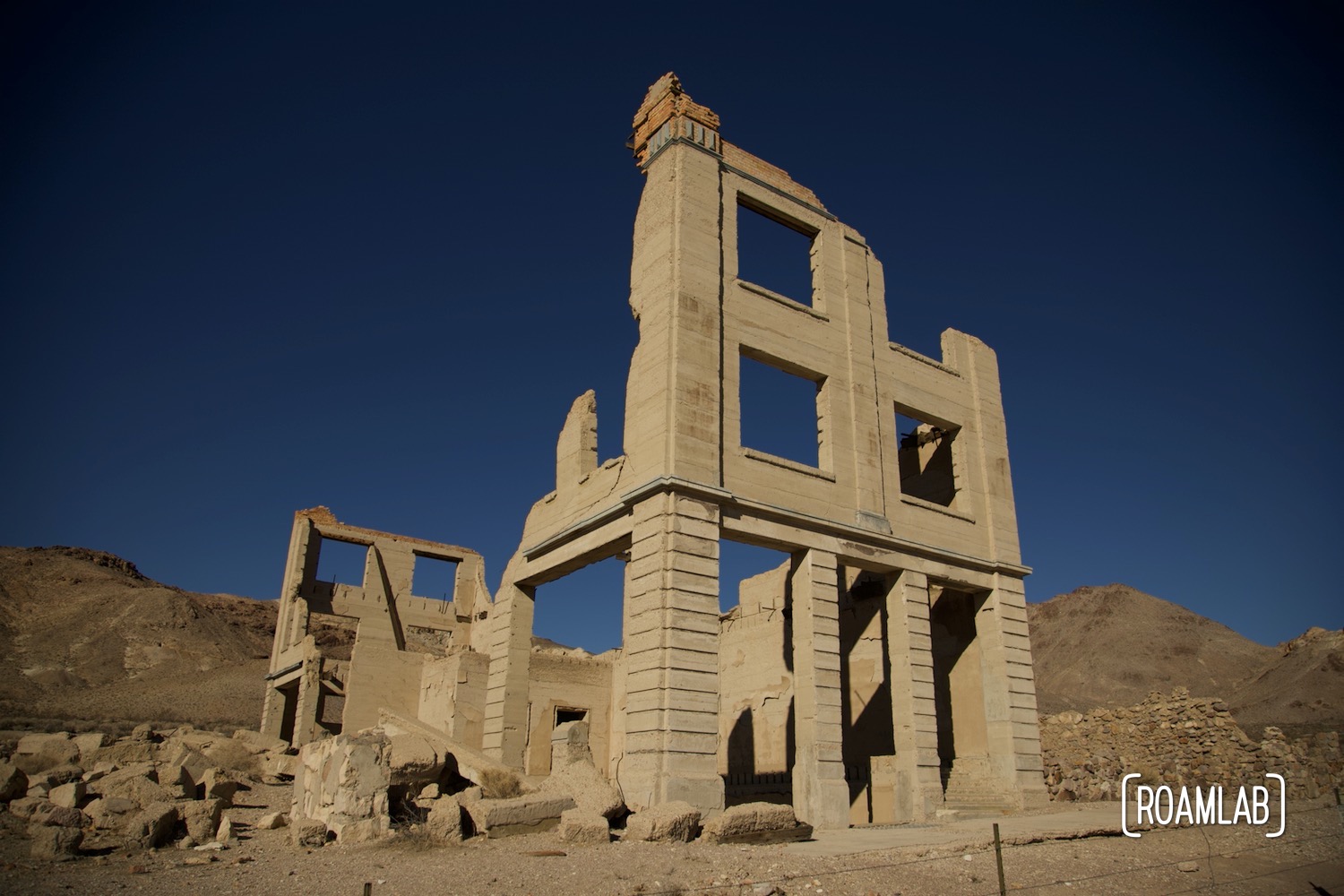 Stone ruins of Cook Back in Rhyolite, Nevada.