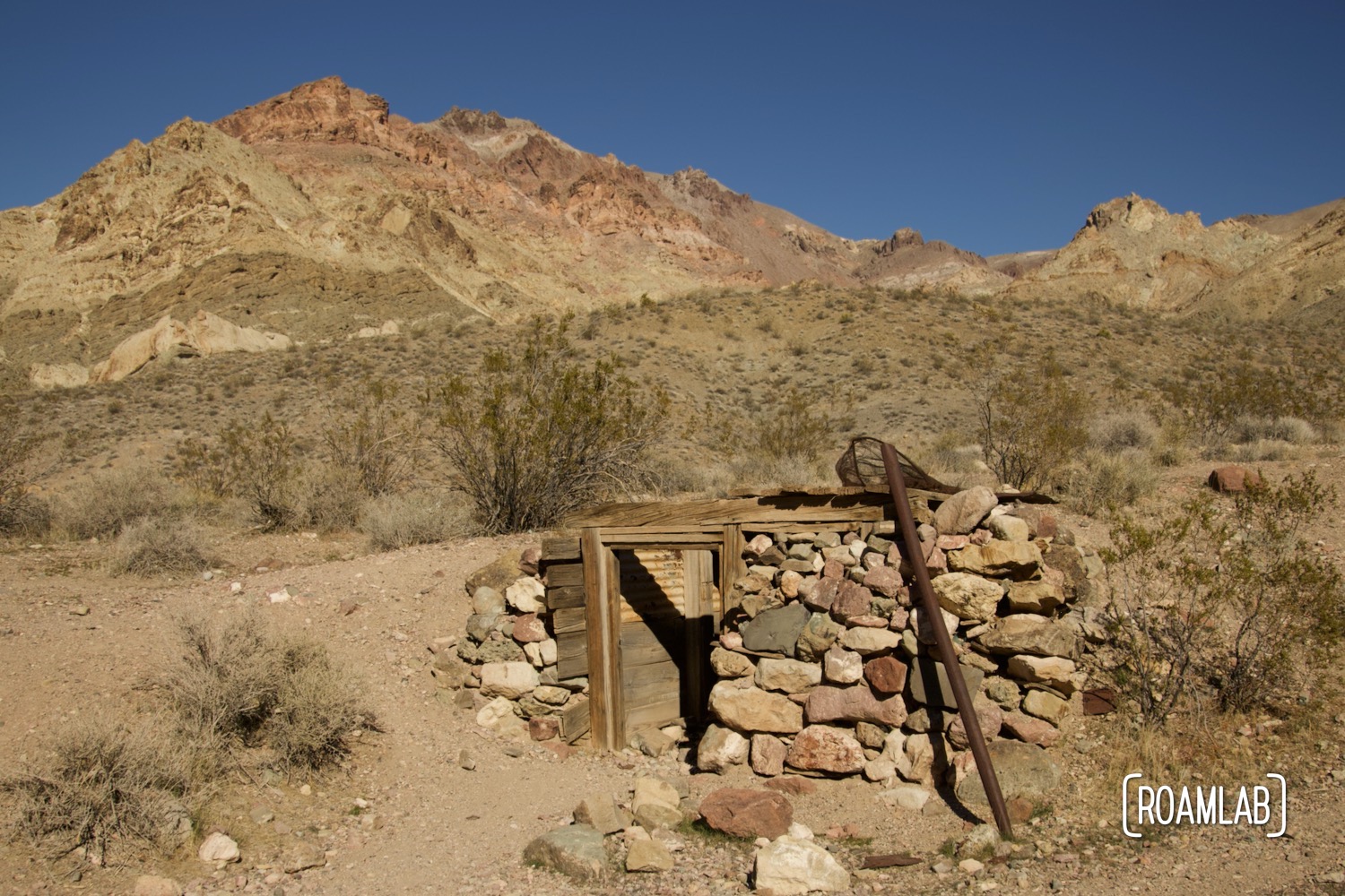 Ruins of a storage hut in Leadfield Ghost Town located along Titus Canyon Road in Death Valley National Park, California.
