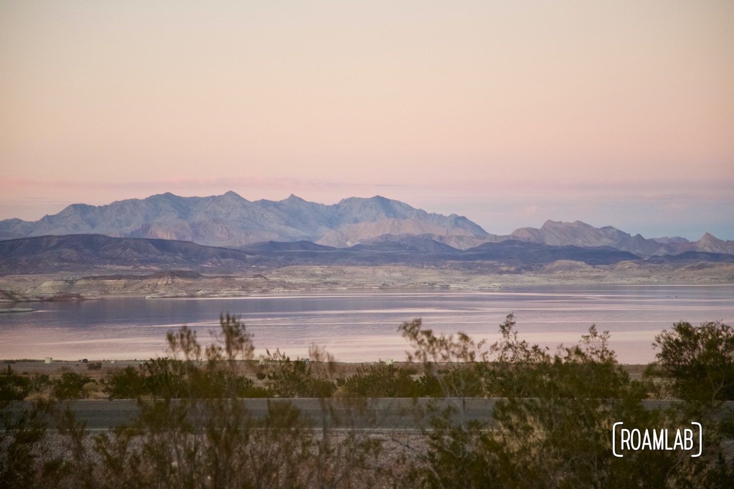 Lake Mead at sunset as seen from Boulder Beach Campground, Lake Mead National Recreation Area, Nevada.
