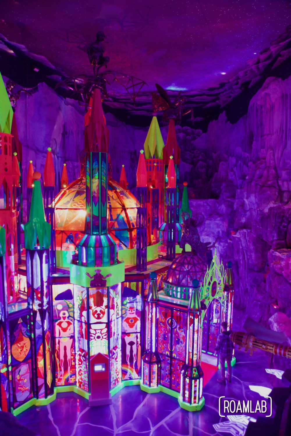 Neon Kaleidogothic Cathedral perched among the ice cities of Eemia in Convergence Station, in Denver, Colorado.