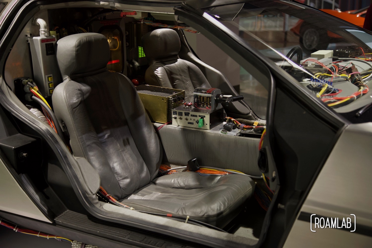 Interior view of the 1981 DeLorean "Time Machine" from Back to the Future.