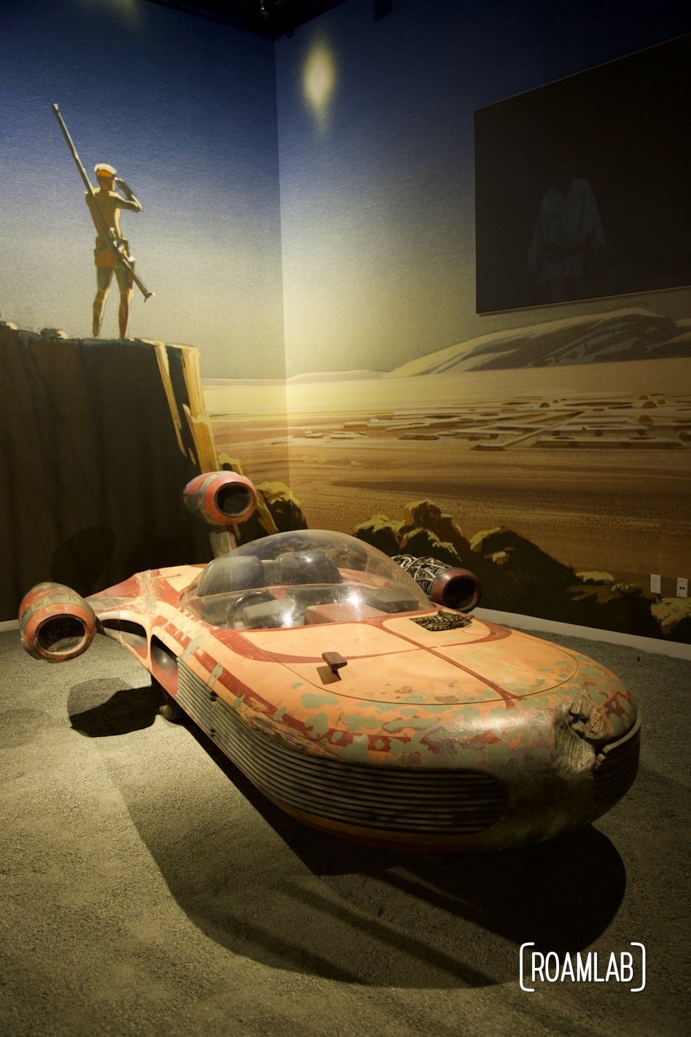 Luke Skywalker's SoroSuub X-34 landspeeder on display at the Petersen Automotive Museum