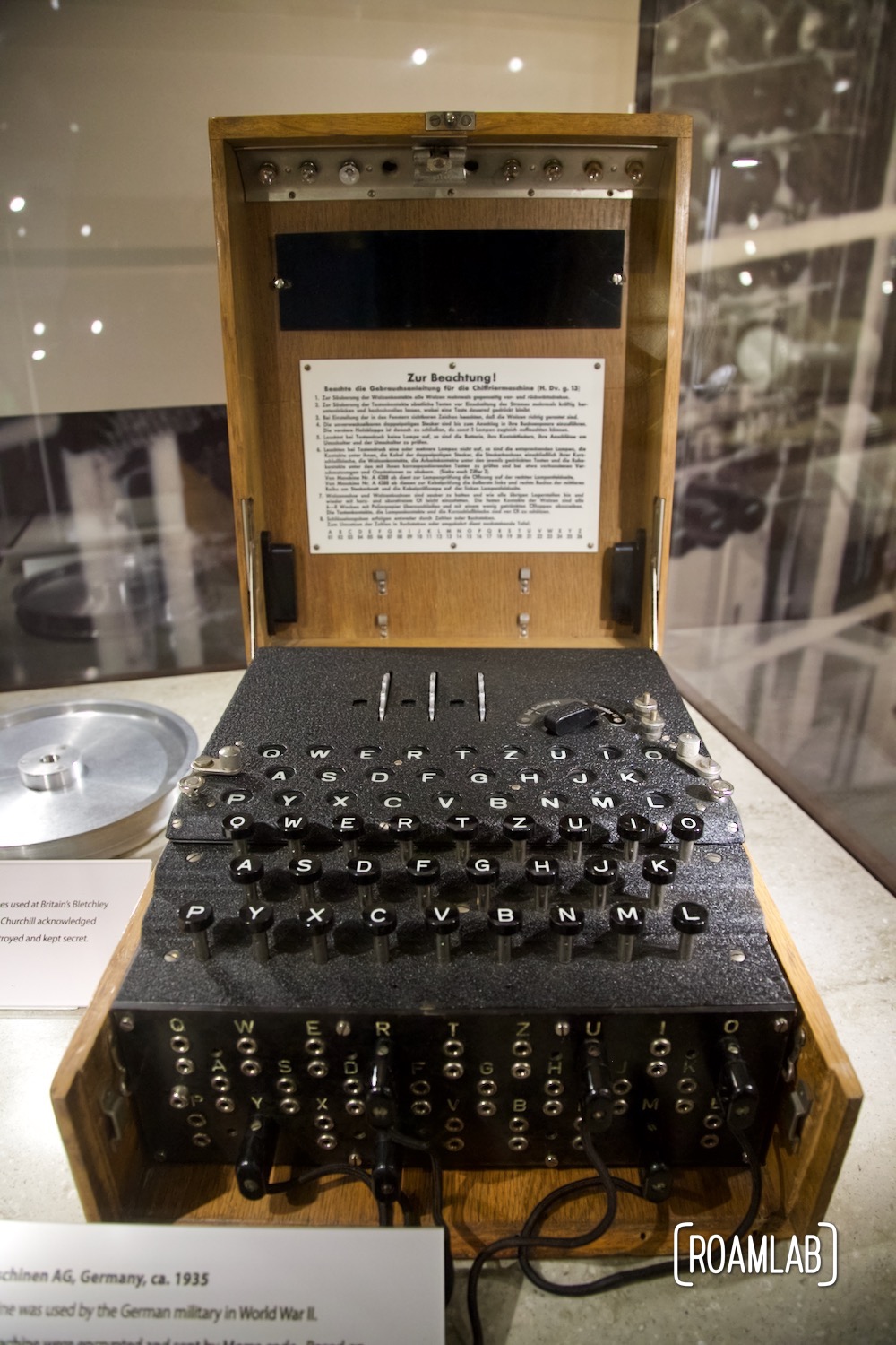ENIGMA cipher machine on display.