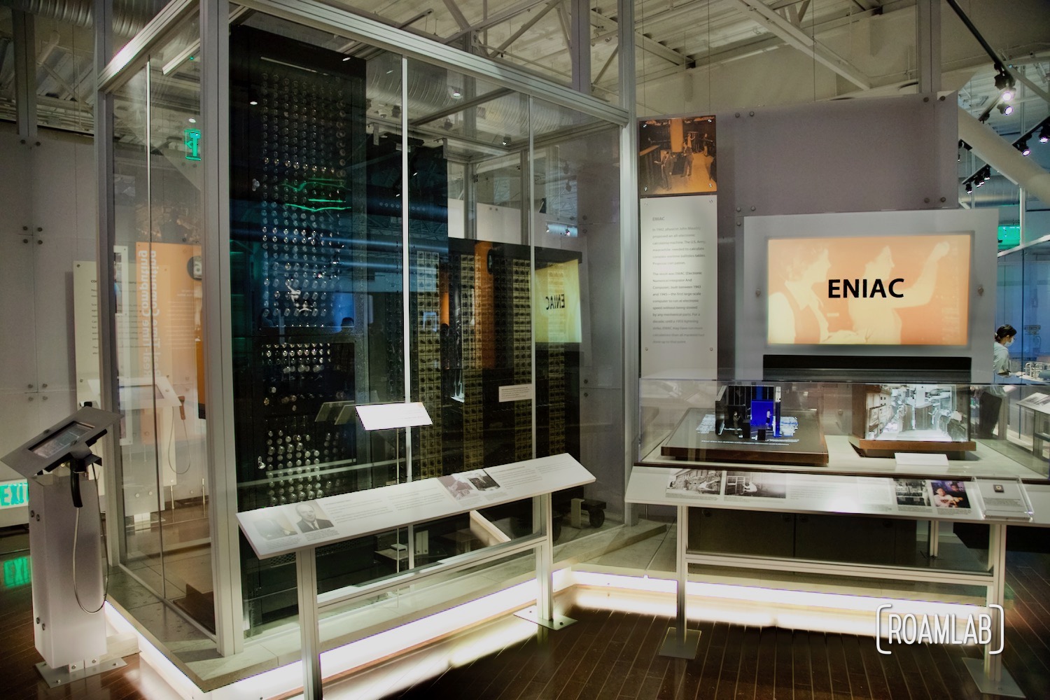 Pieces and scale models of the ENIAC on display.