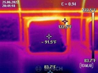 Thermal image of a truck camper window.