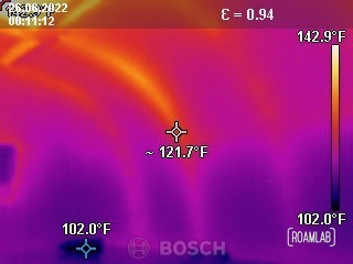Thermal image of the interior of a truck camper cabover.