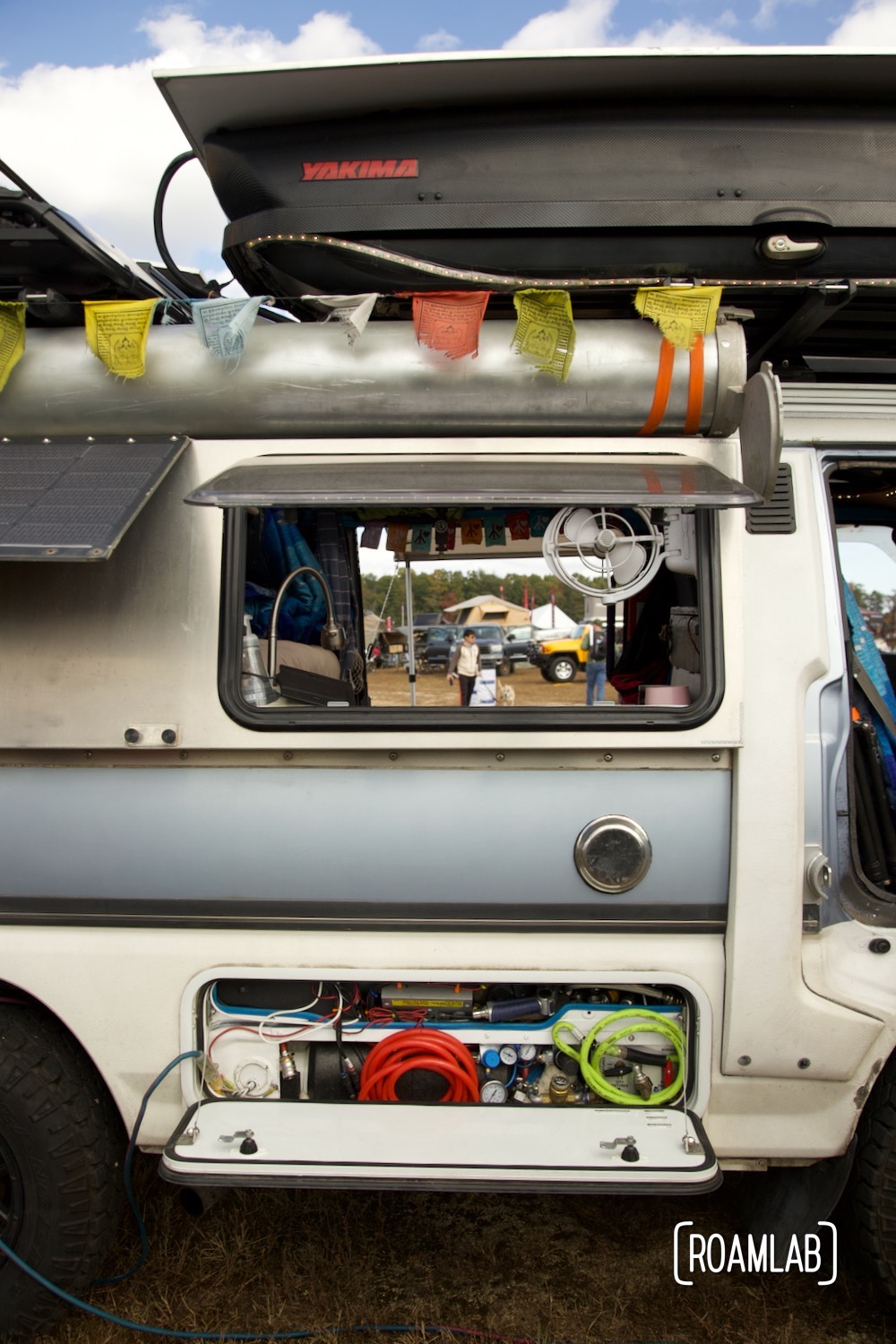 Looking through the window of Slacker Van at Overland Expo East 2022.