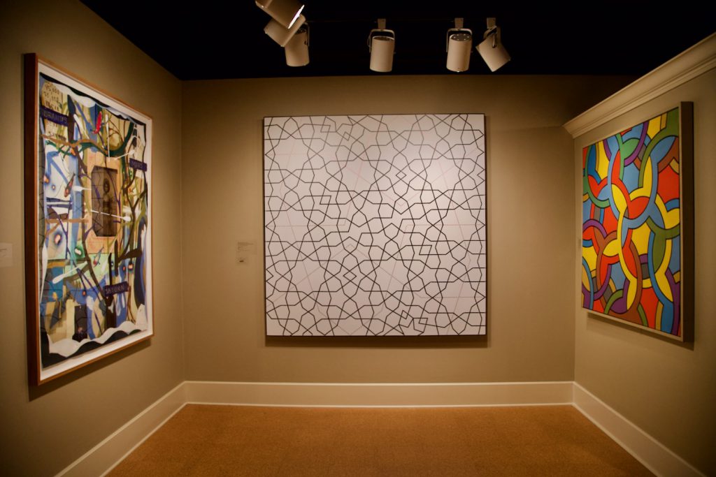 Three paintings with bold batters on display at the Morris Museum of Art in Augusta, Georgia.