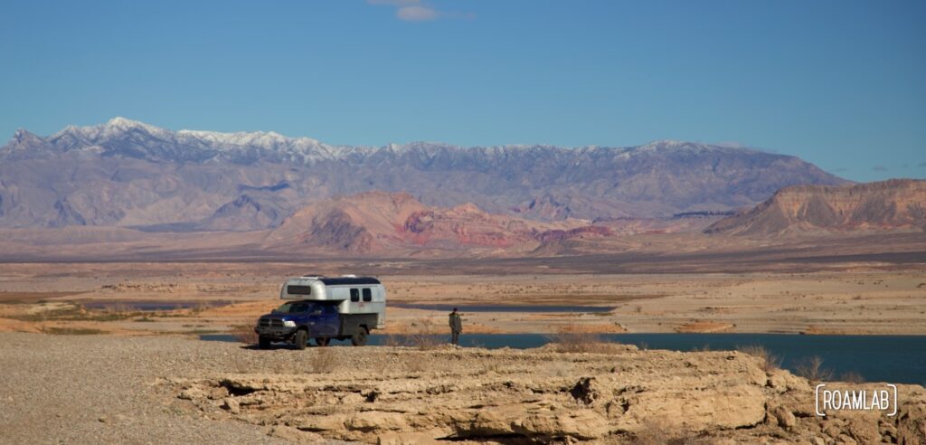 Avion C11 truck camper parked along Steward Point in Lake Mead National Recreation Area outside of Las Vegas, Nevada.